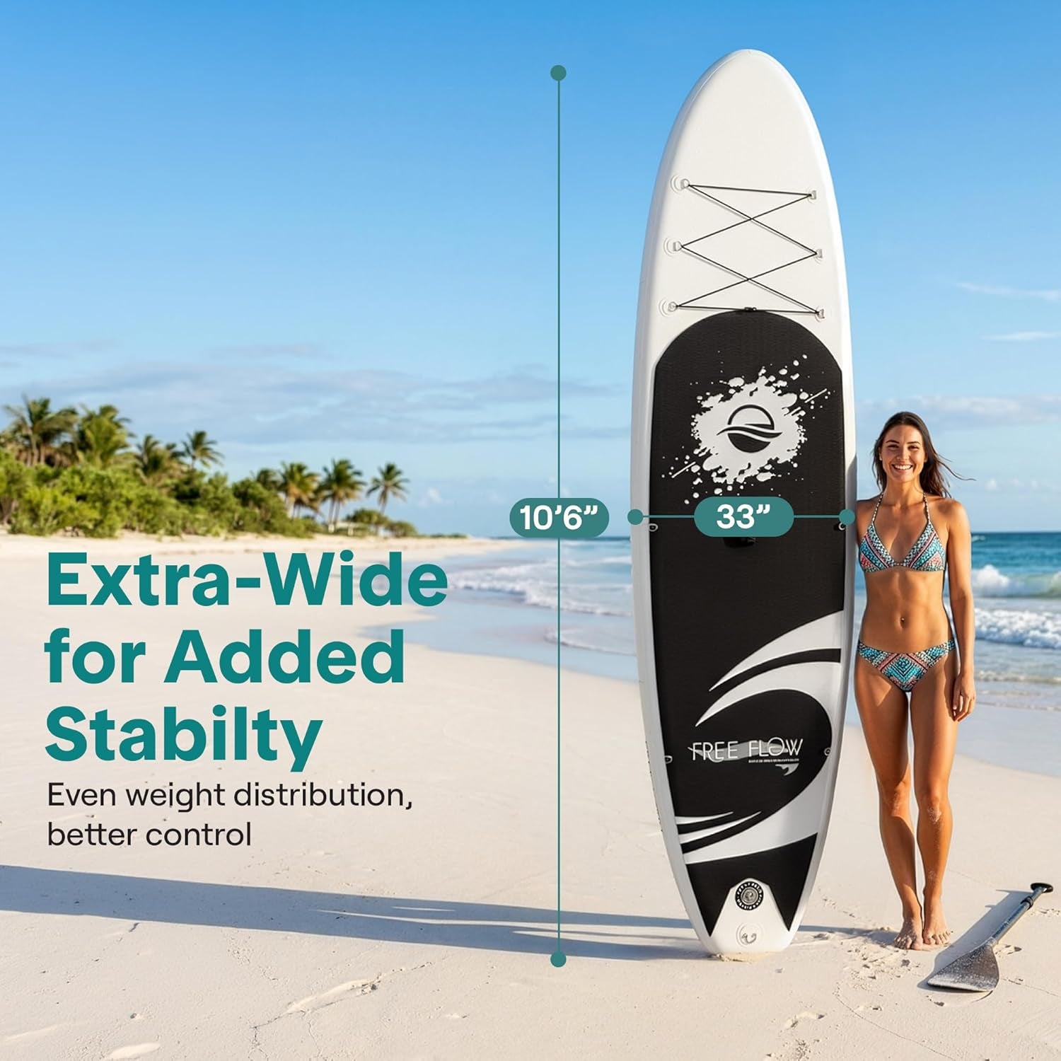 Inflatable Stand up Paddle Board - Wide Stable Design, Non-Slip Deck for Adults & Youth with Premium Paddle Board Accessories: Carry Bag, Dual Action Pump, Paddle, Ankle Leash