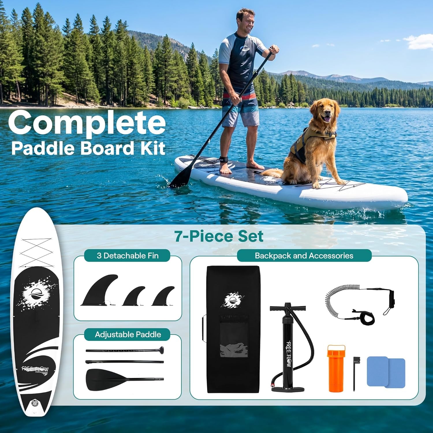 Inflatable Stand up Paddle Board - Wide Stable Design, Non-Slip Deck for Adults & Youth with Premium Paddle Board Accessories: Carry Bag, Dual Action Pump, Paddle, Ankle Leash