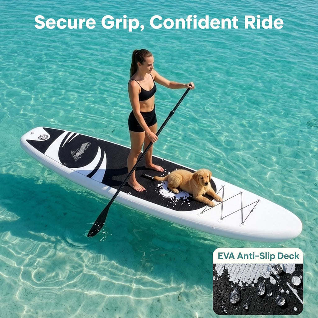 Inflatable Stand up Paddle Board - Wide Stable Design, Non-Slip Deck for Adults & Youth with Premium Paddle Board Accessories: Carry Bag, Dual Action Pump, Paddle, Ankle Leash