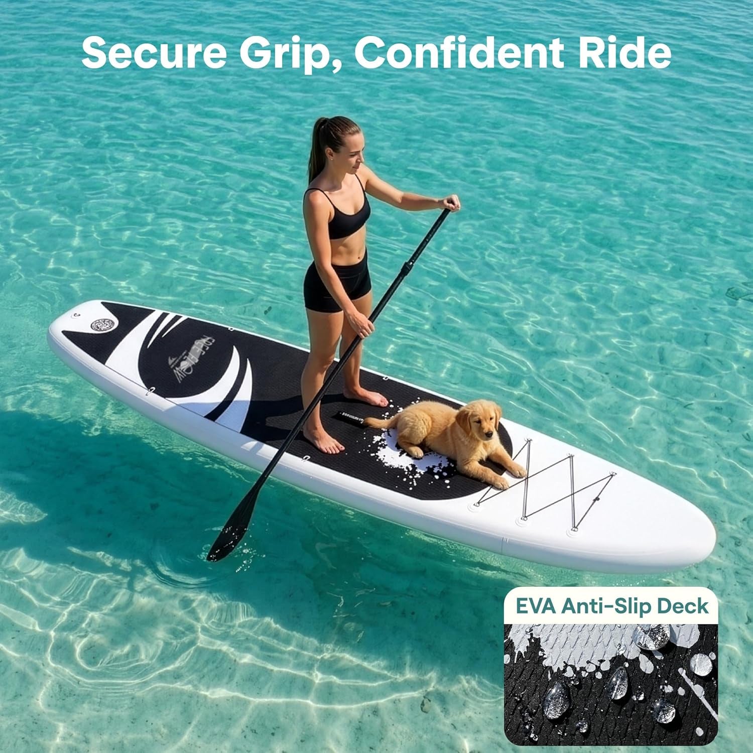 Inflatable Stand up Paddle Board - Wide Stable Design, Non-Slip Deck for Adults & Youth with Premium Paddle Board Accessories: Carry Bag, Dual Action Pump, Paddle, Ankle Leash