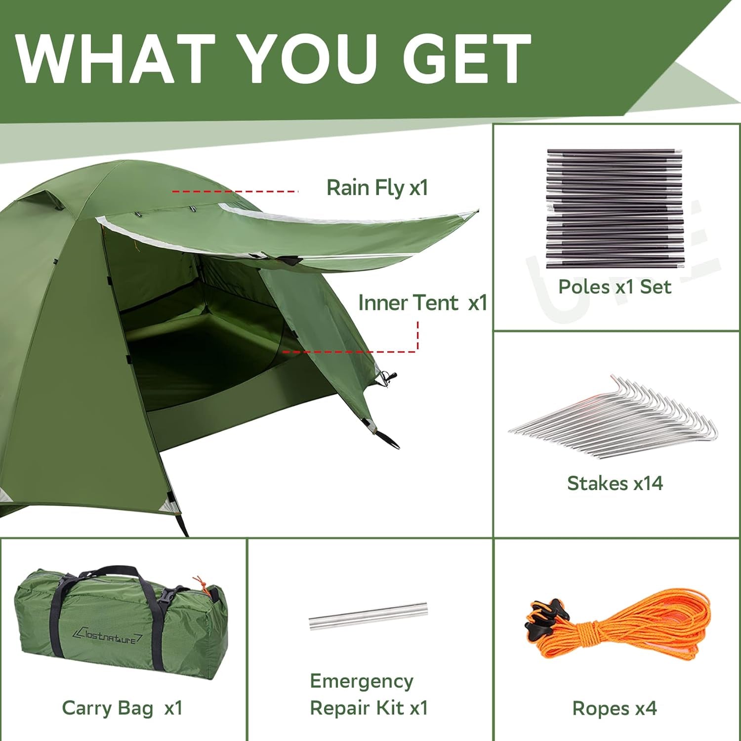 Lightweight Backpacking Tent - 1/1.5/2/3/4/6 Person Ultralight Waterproof Camping Tent, 3 Season Large Size Easy Setup Tent for Family, Outdoor, Hiking and Mountaineering