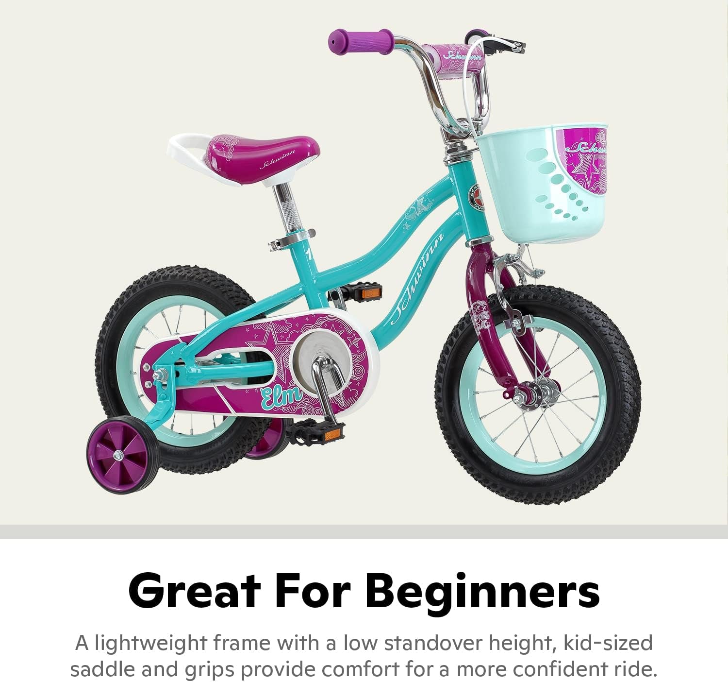Elm Bike, 12 Inch Bike for Kids Ages 2-4, Smartstart Ergonomic Design for Kids, Adjustable Seat Grows with Your Child, Rear Coaster Brake and Front Caliper Brake, Training Bicycle