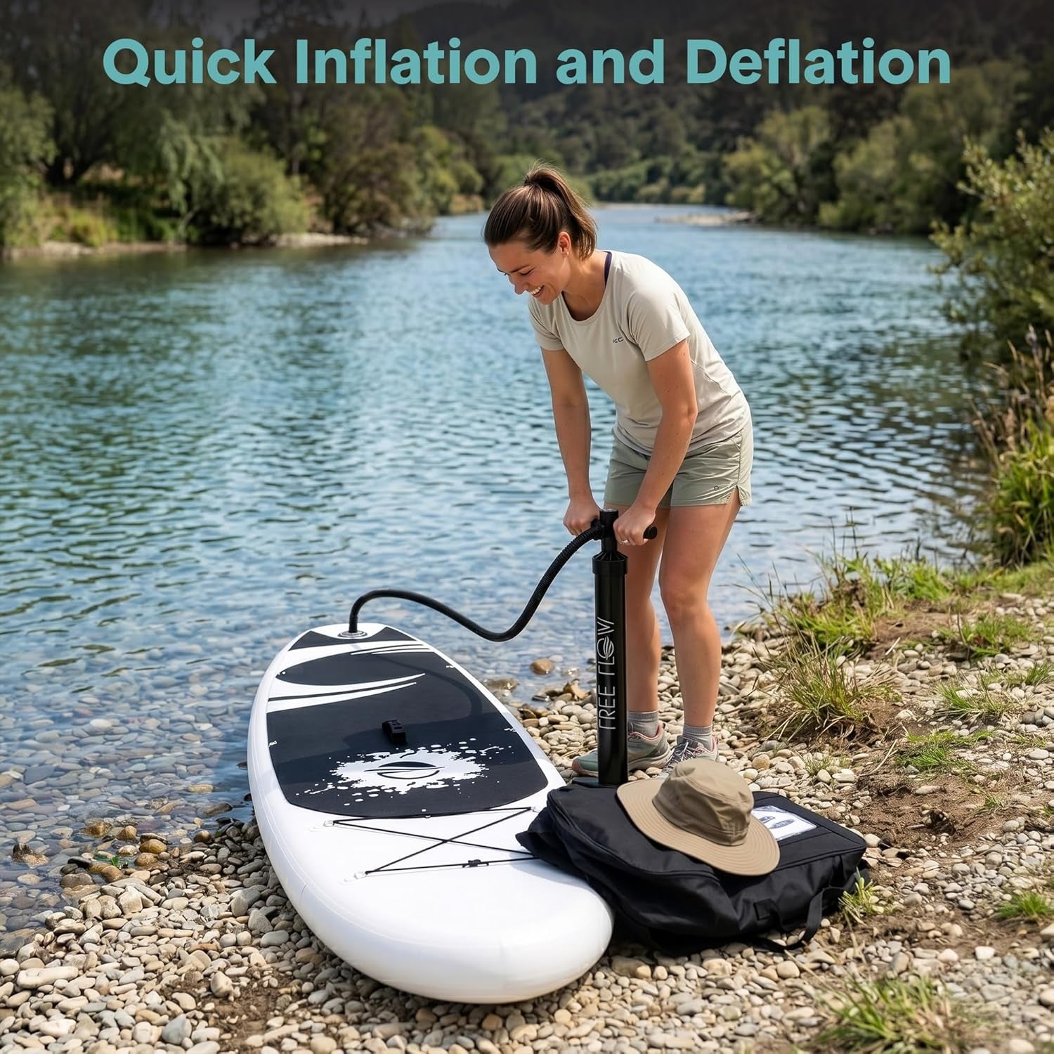 Inflatable Stand up Paddle Board - Wide Stable Design, Non-Slip Deck for Adults & Youth with Premium Paddle Board Accessories: Carry Bag, Dual Action Pump, Paddle, Ankle Leash