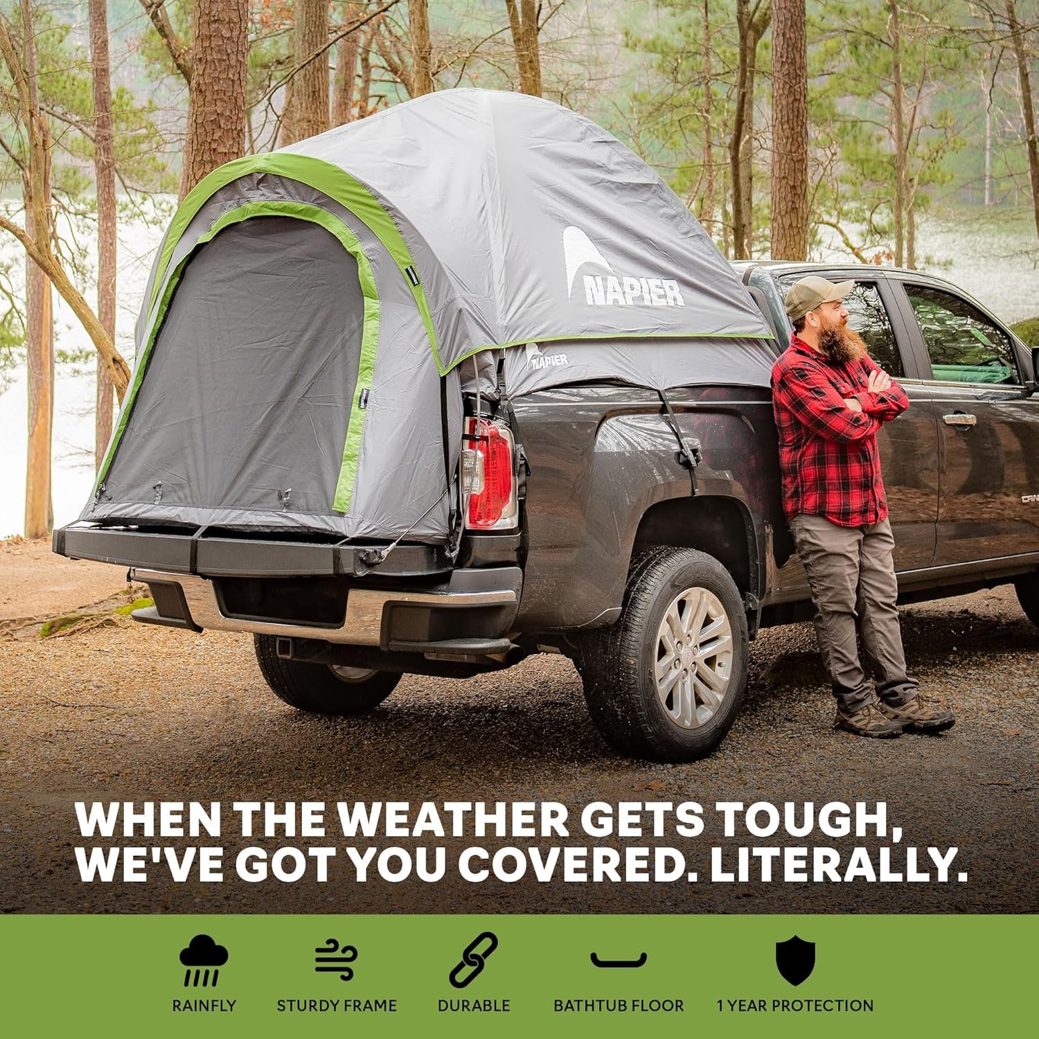 Backroadz Truck Tent | Pickup Truck Bed Camping Tent | Rainfly for Water Protection | Sturdy and Spacious 2-Person Truck Tent | Easy 10-Minute Setup | Gray/Green