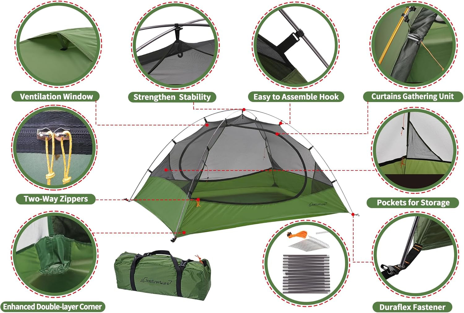 Lightweight Backpacking Tent - 1/1.5/2/3/4/6 Person Ultralight Waterproof Camping Tent, 3 Season Large Size Easy Setup Tent for Family, Outdoor, Hiking and Mountaineering